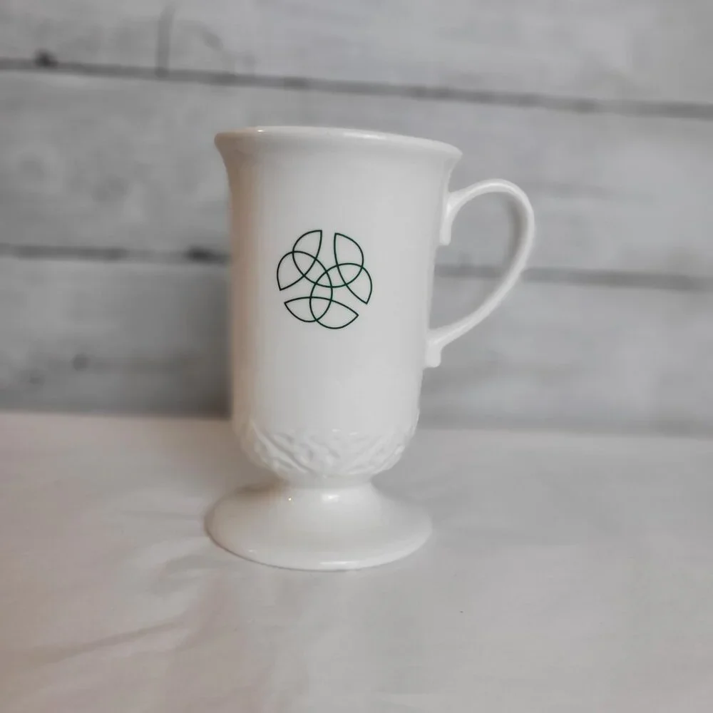 Vintage Russ Celtic Blessings Mug Stoneware Coffee White #29259 pedestal trinity